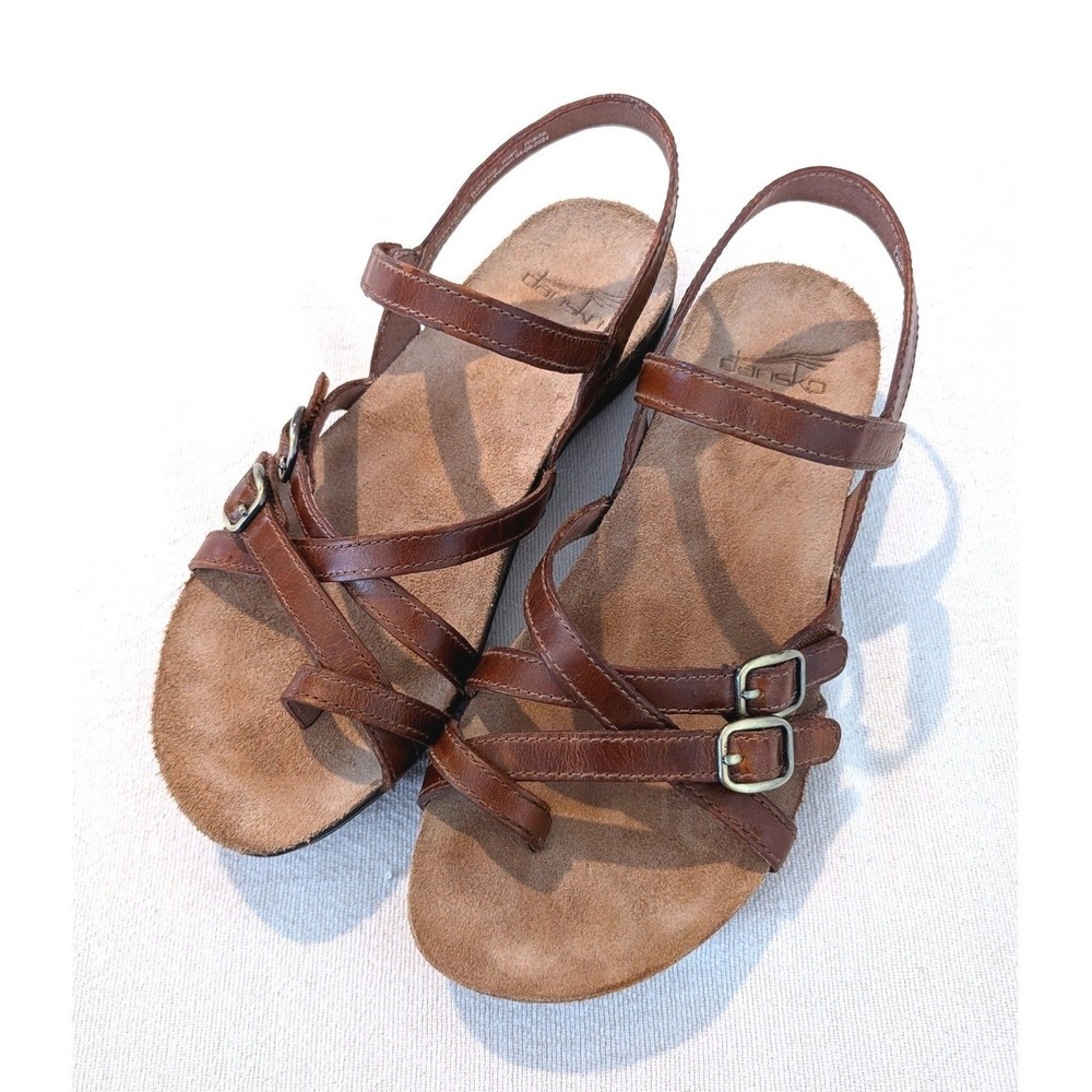 Dansko Roslyn Brown Leather Strappy Slingback Comfort Sandals Womens EU 37